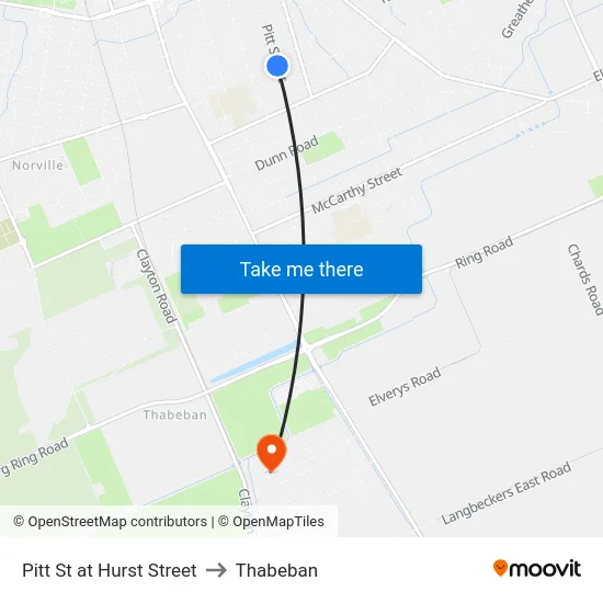 Pitt St at Hurst Street to Thabeban map