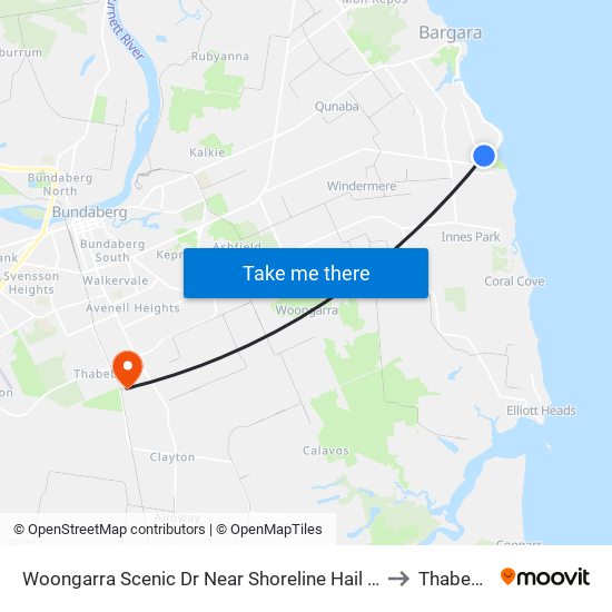 Woongarra Scenic Dr Near Shoreline Hail 'N' Ride to Thabeban map