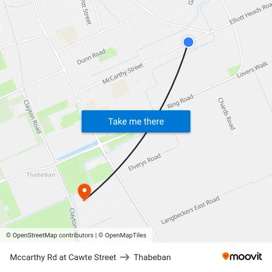 Mccarthy Rd at Cawte Street to Thabeban map