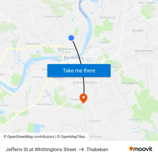 Jefferis St at Whittingtons Street to Thabeban map