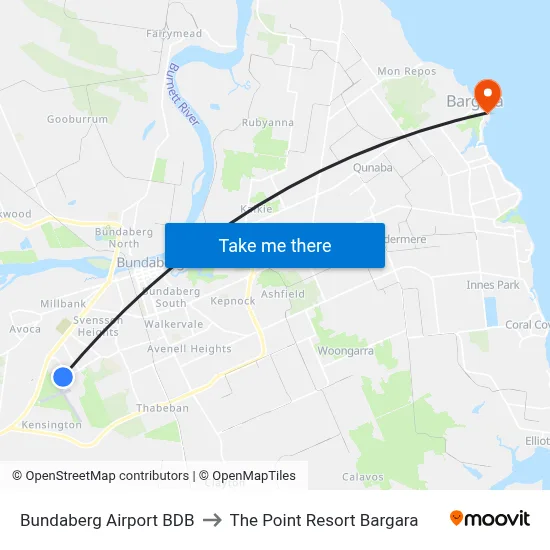 Bundaberg Airport BDB to The Point Resort Bargara map