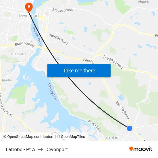 Latrobe - Pt A to Devonport map