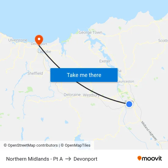 Northern Midlands - Pt A to Devonport map