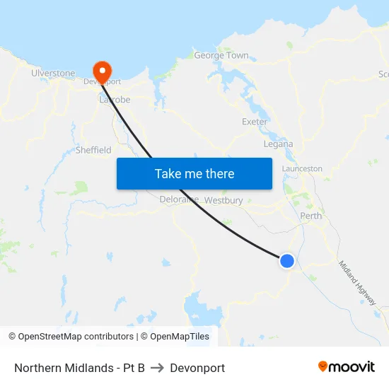 Northern Midlands - Pt B to Devonport map