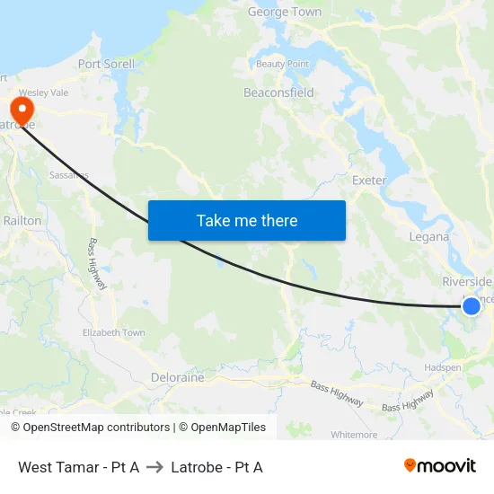 West Tamar - Pt A to Latrobe - Pt A map