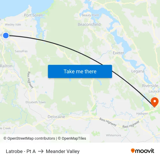Latrobe - Pt A to Meander Valley map
