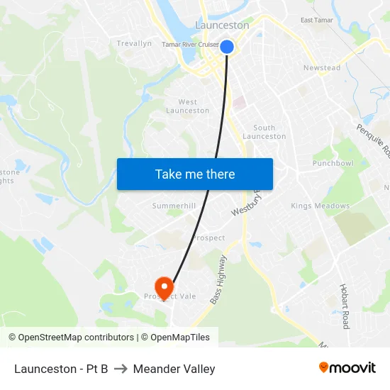 Launceston - Pt B to Meander Valley map