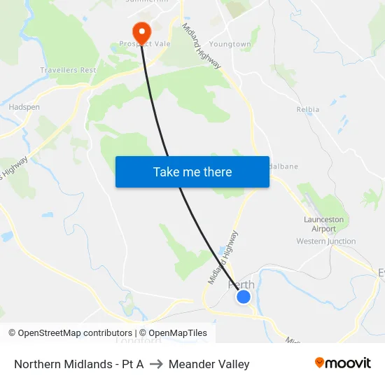 Northern Midlands - Pt A to Meander Valley map