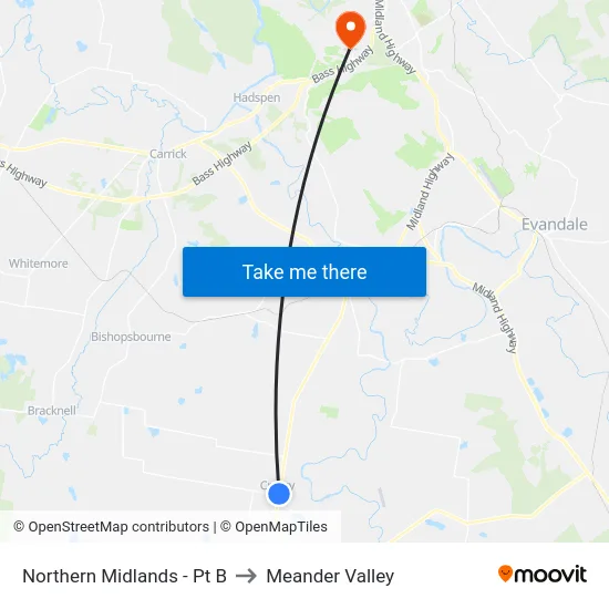Northern Midlands - Pt B to Meander Valley map