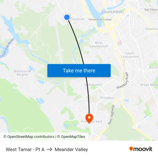 West Tamar - Pt A to Meander Valley map