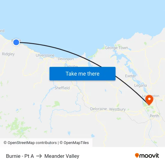 Burnie  - Pt A to Meander Valley map