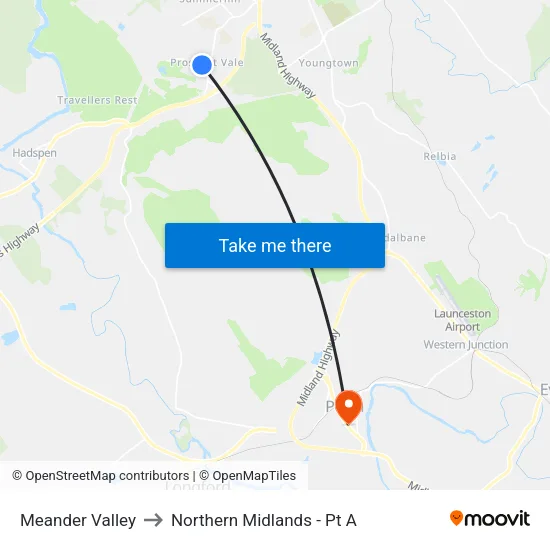 Meander Valley to Northern Midlands - Pt A map