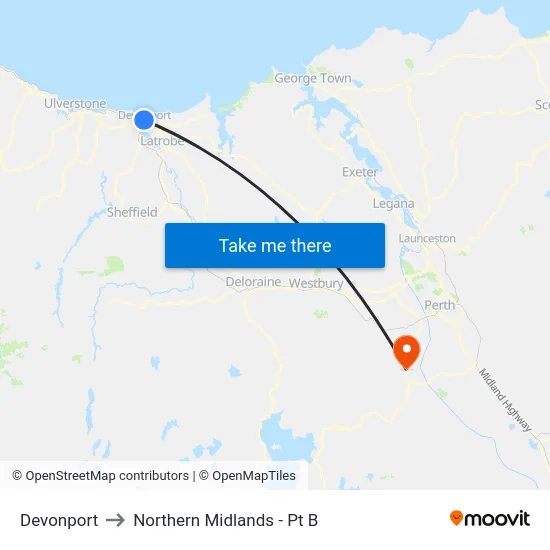 Devonport to Northern Midlands - Pt B map