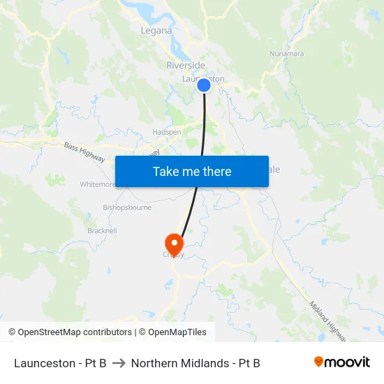 Launceston - Pt B to Northern Midlands - Pt B map