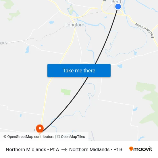 Northern Midlands - Pt A to Northern Midlands - Pt B map