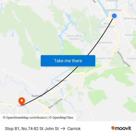 Stop B1, No.74-82 St John St to Carrick map