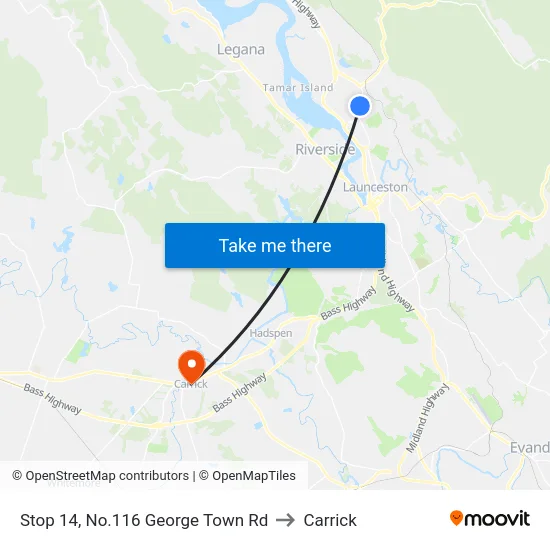 Stop 14, No.116 George Town Rd to Carrick map