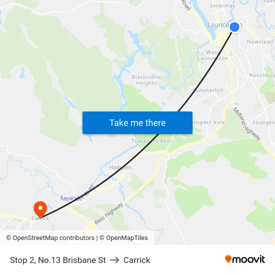 Stop 2, No.13 Brisbane St to Carrick map