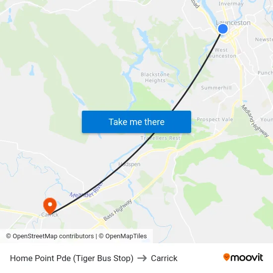 Home Point Pde (Tiger Bus Stop) to Carrick map