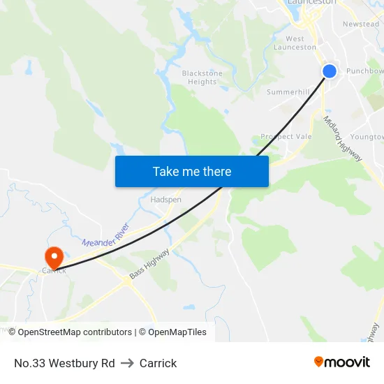 No.33 Westbury Rd to Carrick map
