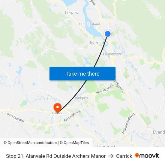 Stop 21, Alanvale Rd Outside Archers Manor to Carrick map