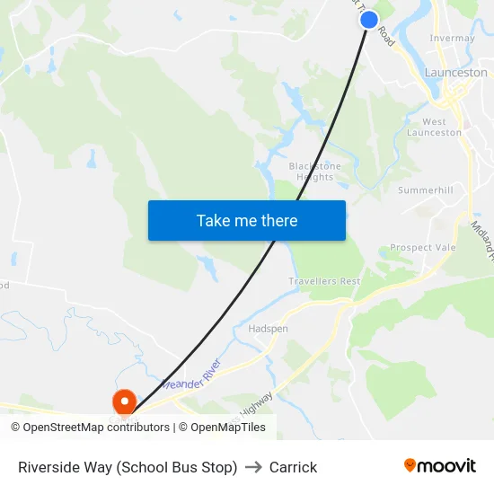 Riverside Way (School Bus Stop) to Carrick map