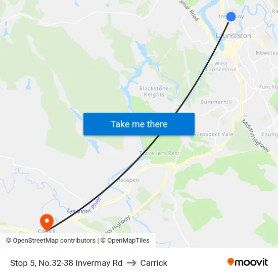 Stop 5, No.32-38 Invermay Rd to Carrick map