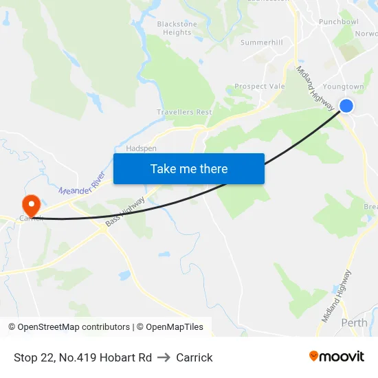 Stop 22, No.419 Hobart Rd to Carrick map