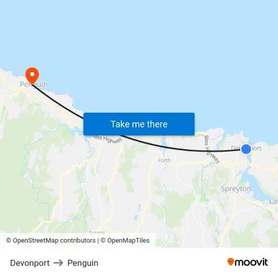 Devonport to Penguin map