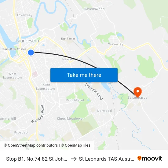 Stop B1, No.74-82 St John St to St Leonards TAS Australia map