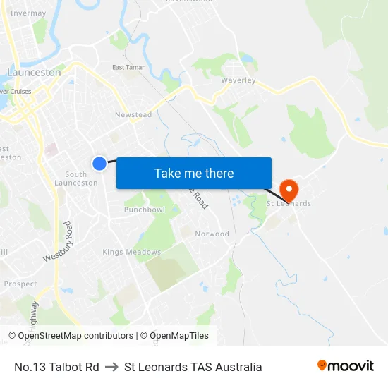 No.13 Talbot Rd to St Leonards TAS Australia map