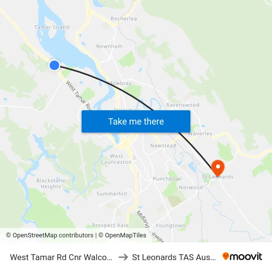 West Tamar Rd Cnr Walcorm Ct to St Leonards TAS Australia map