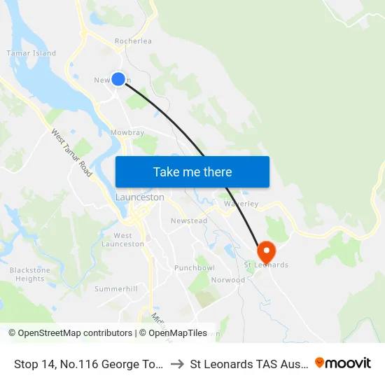 Stop 14, No.116 George Town Rd to St Leonards TAS Australia map