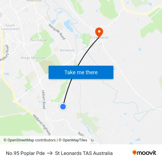 No.95 Poplar Pde to St Leonards TAS Australia map