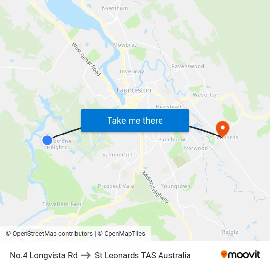 No.4 Longvista Rd to St Leonards TAS Australia map