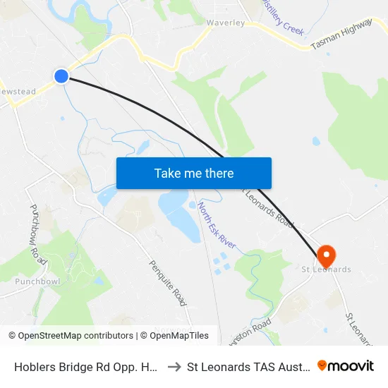 Hoblers Bridge Rd Opp. Hart St to St Leonards TAS Australia map