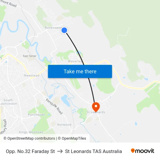 Opp. No.32 Faraday St to St Leonards TAS Australia map