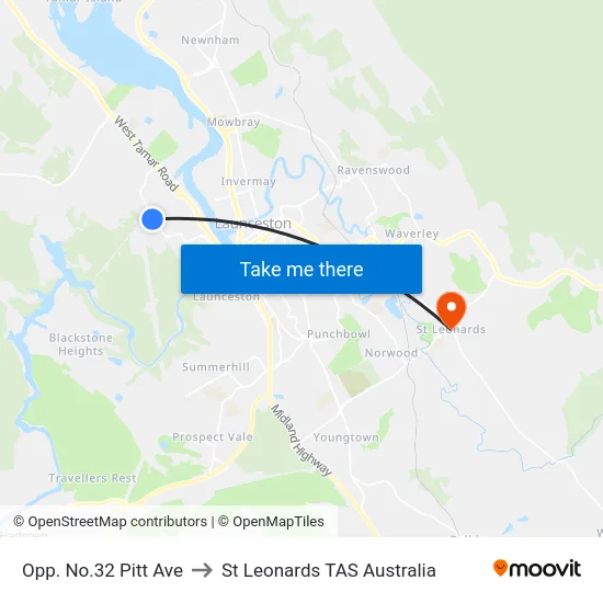 Opp. No.32 Pitt Ave to St Leonards TAS Australia map