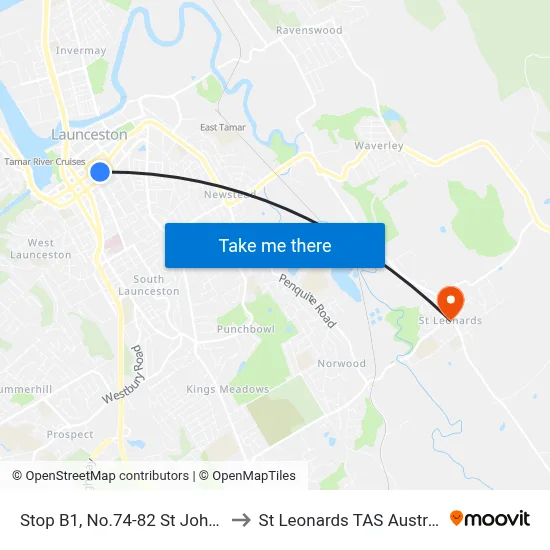 Stop B1, No.74-82 St John St to St Leonards TAS Australia map