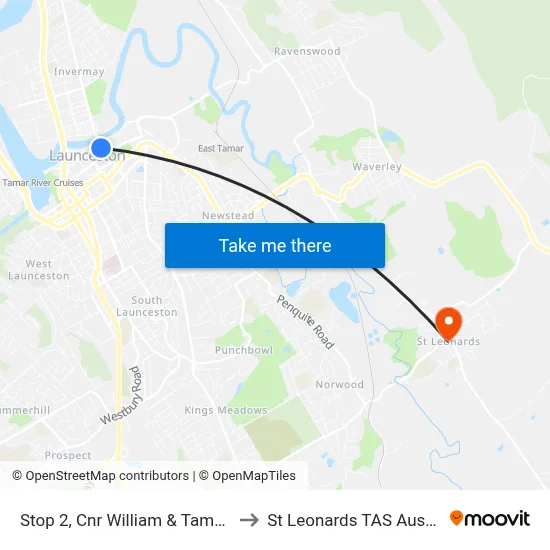 Stop 2, Cnr William & Tamar Sts to St Leonards TAS Australia map