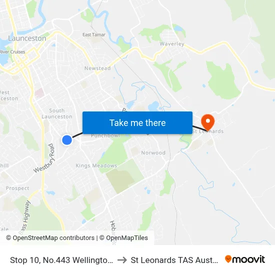 Stop 10, No.443 Wellington St to St Leonards TAS Australia map