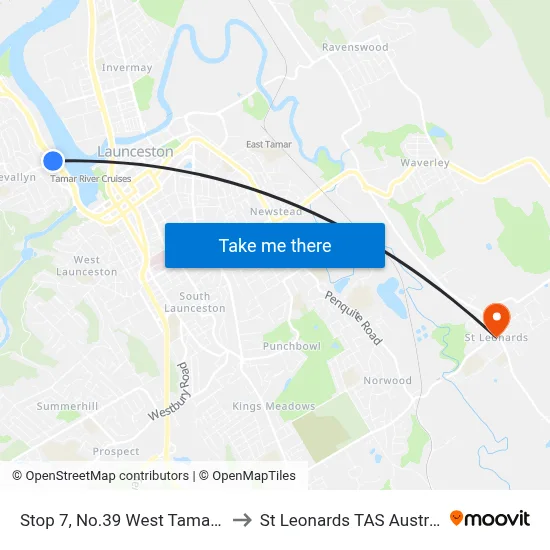 Stop 7, No.39 West Tamar Rd to St Leonards TAS Australia map