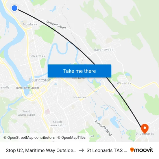Stop U2, Maritime Way Outside Kerslake Hall to St Leonards TAS Australia map