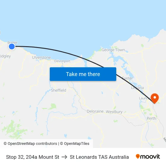 Stop 32, 204a Mount St to St Leonards TAS Australia map