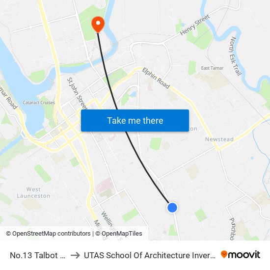 No.13 Talbot Rd to UTAS School Of Architecture Inveresk map