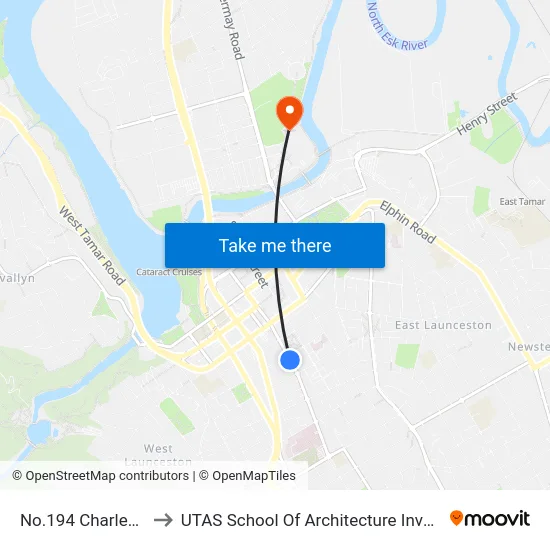 No.194 Charles St to UTAS School Of Architecture Inveresk map