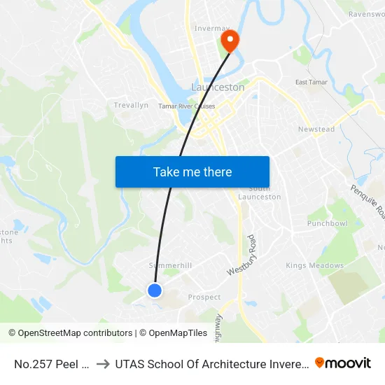 No.257 Peel St to UTAS School Of Architecture Inveresk map