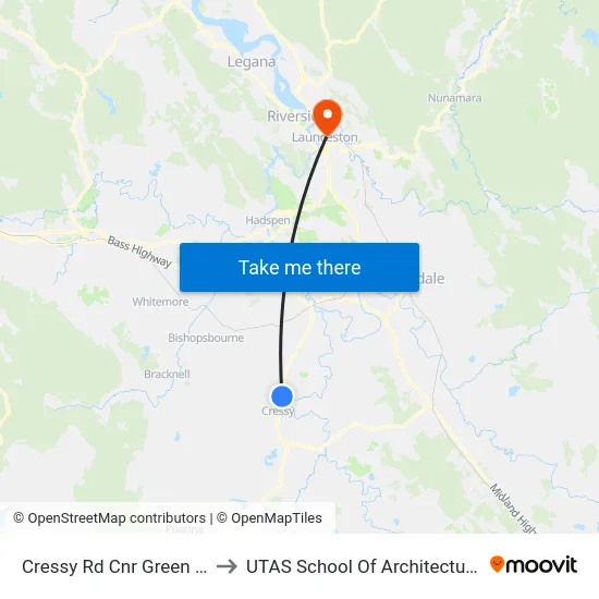 Cressy Rd Cnr Green Rises Rd to UTAS School Of Architecture Inveresk map