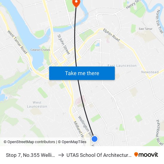 Stop 7, No.355 Wellington St to UTAS School Of Architecture Inveresk map