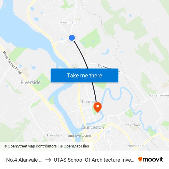 No.4 Alanvale Rd to UTAS School Of Architecture Inveresk map